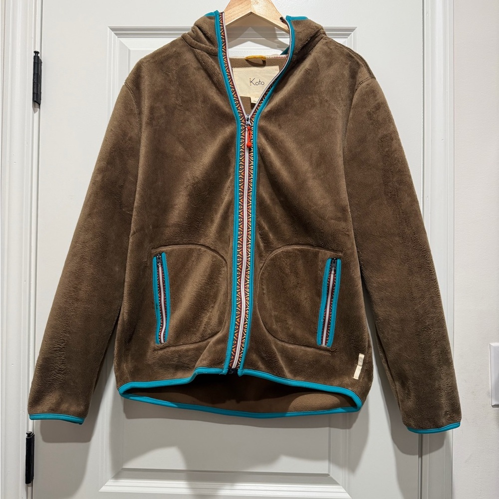 Urban‎ Outfitters KOTO Jacket Polar Fleece Hooded Zip Jacket Size Medium Brown